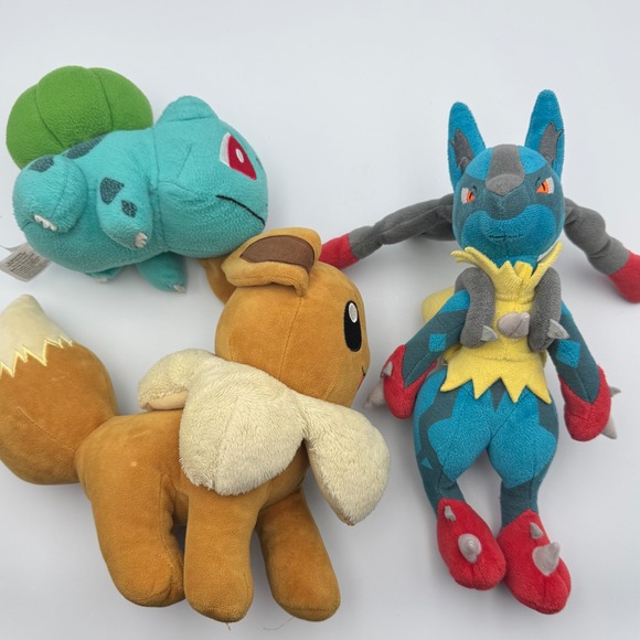 Pokémon Other - Pokemon Plush Lot Mega Lucario Pokemon Center Bulbasaur TOMY Eevee Bundle 3pc